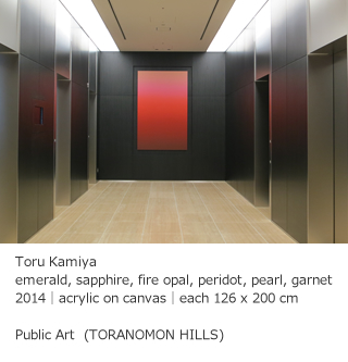 Toru Kamiya | emerald, sapphire, fire opal, peridot, pearl, garnet
2014 | acrylic on canvas | each 126 x 200 cm